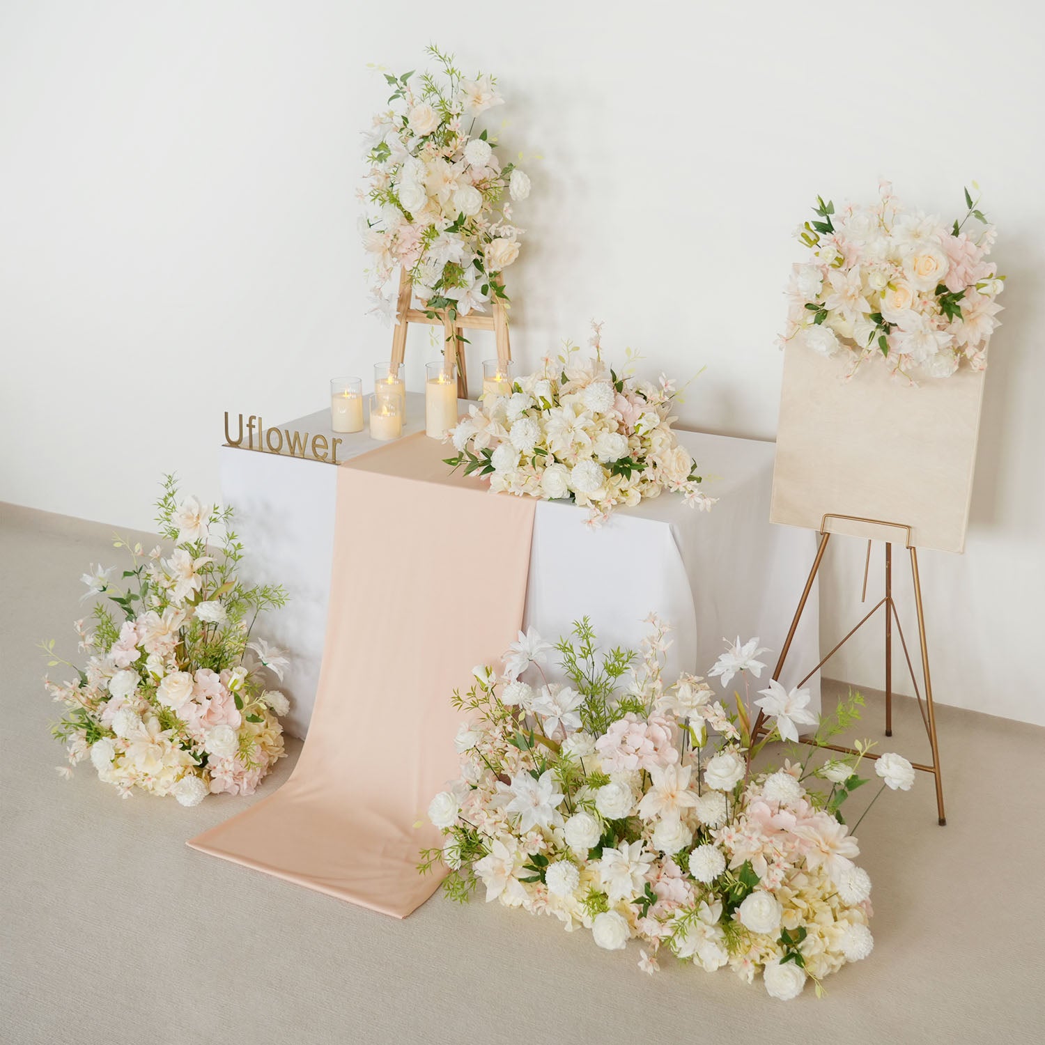 Uflower Artificial White Pink Wedding KT Backdrop Flower Row Decor