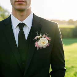Uflower Pink White Series Bride Bouquet Wrist Corsage Groom Boutonniere Wedding Event Supplies
