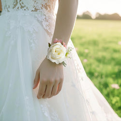 Uflower Pink White Series Bride Bouquet Wrist Corsage Groom Boutonniere Wedding Event Supplies