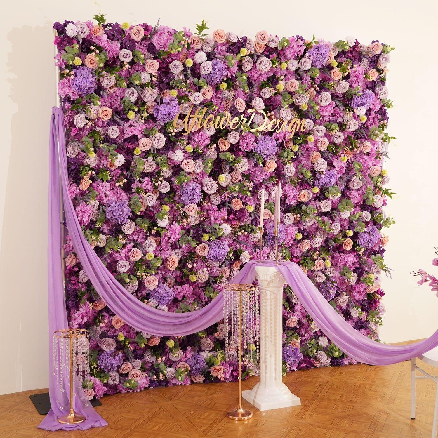 Uflower Flower Wall 3D Purple Hydrangea Floral Backdrop Wedding Party Proposal Decor - Uflower