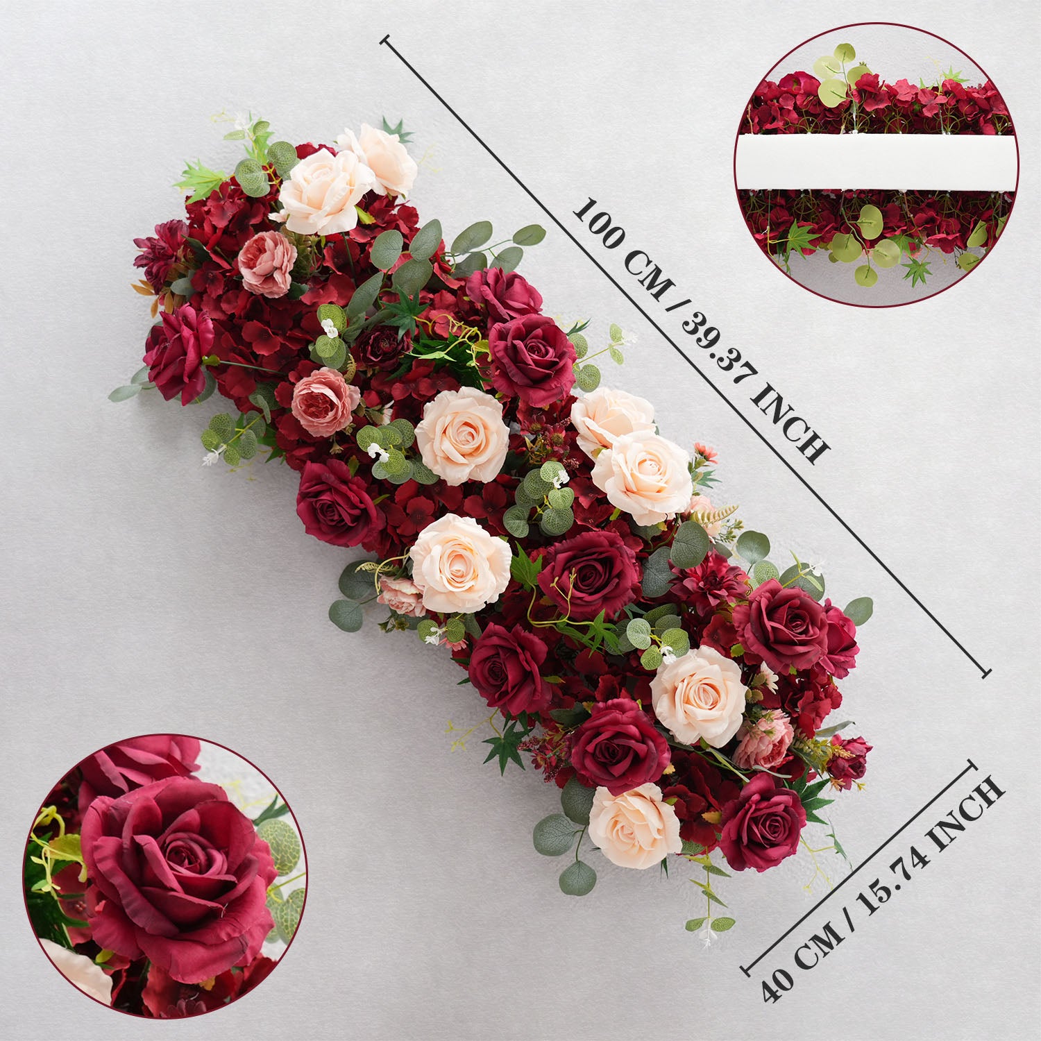 Uflower Artificial Red Rose Flower Row Wedding KT Backdrop Decor