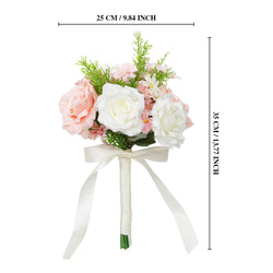Uflower Pink White Series Bride Bouquet Wrist Corsage Groom Boutonniere Wedding Event Supplies