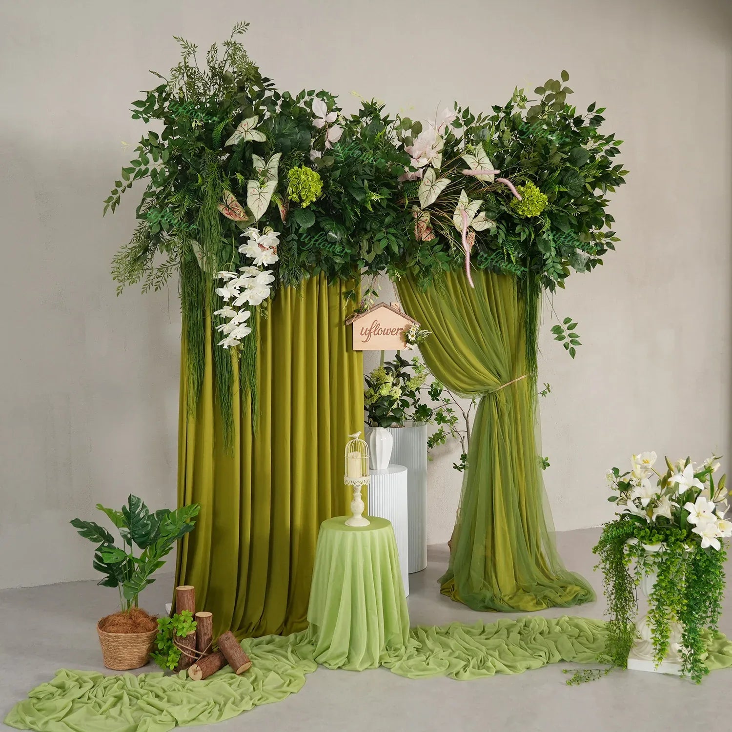 Uflower Artificial Green Leaves Flower Row Wedding KT Backdrop Decor MC80258-01 - Uflower