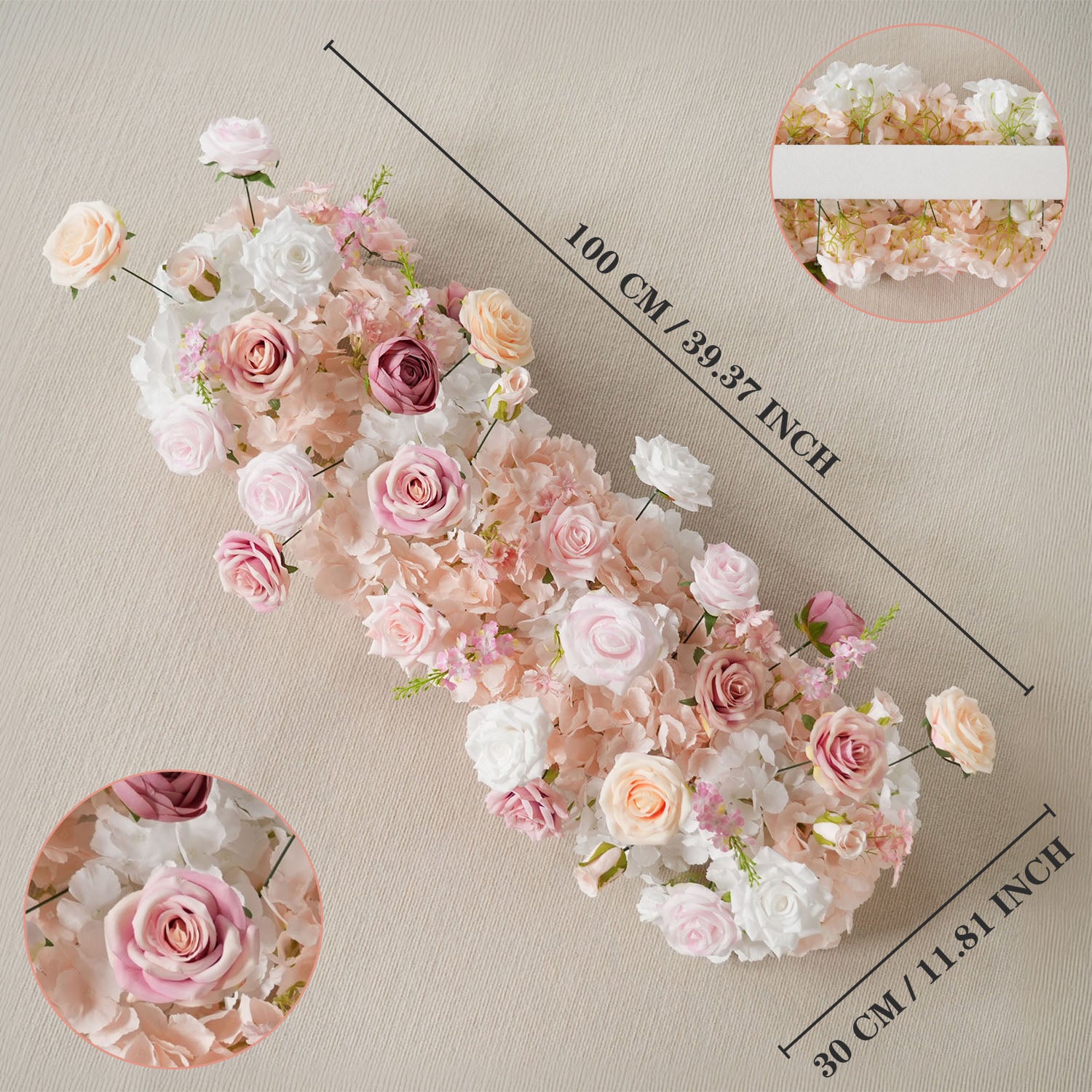 Uflower Pink Rose Sofa Table Runner Floor Flower Arrangement