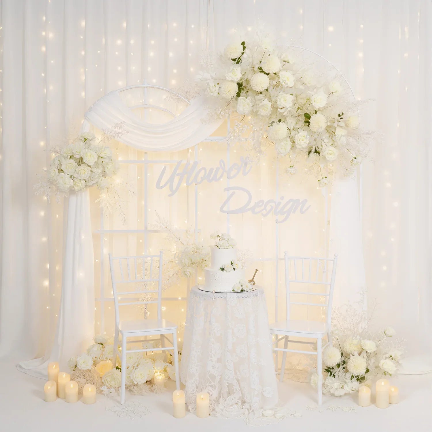 Uflower Artificial White Wedding KT Backdrop Flower Row Decor SET80061 - Uflower