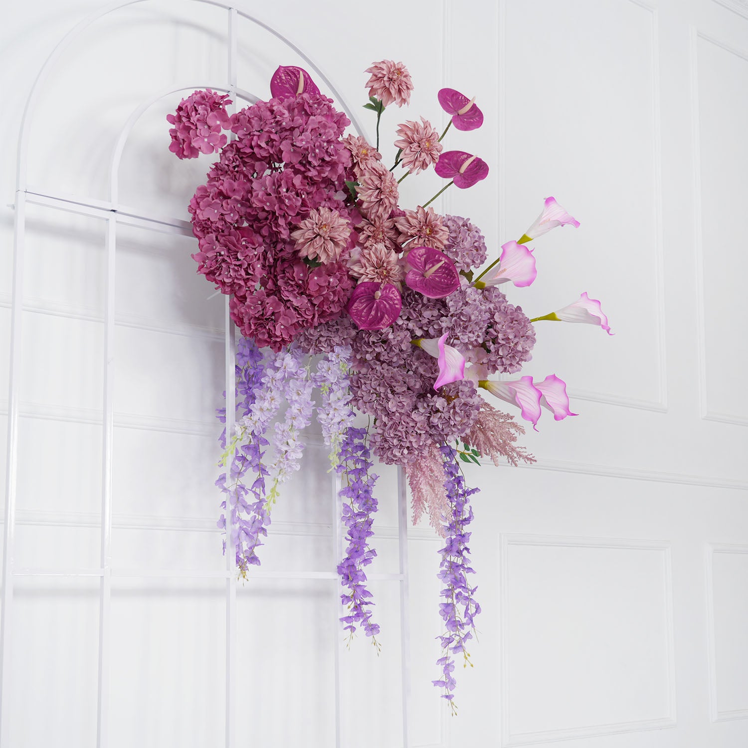 Uflower Rose Hydrangea Calla Lily Wedding Backdrop Arch Hanging Flower Row Floor Floral Arrangement