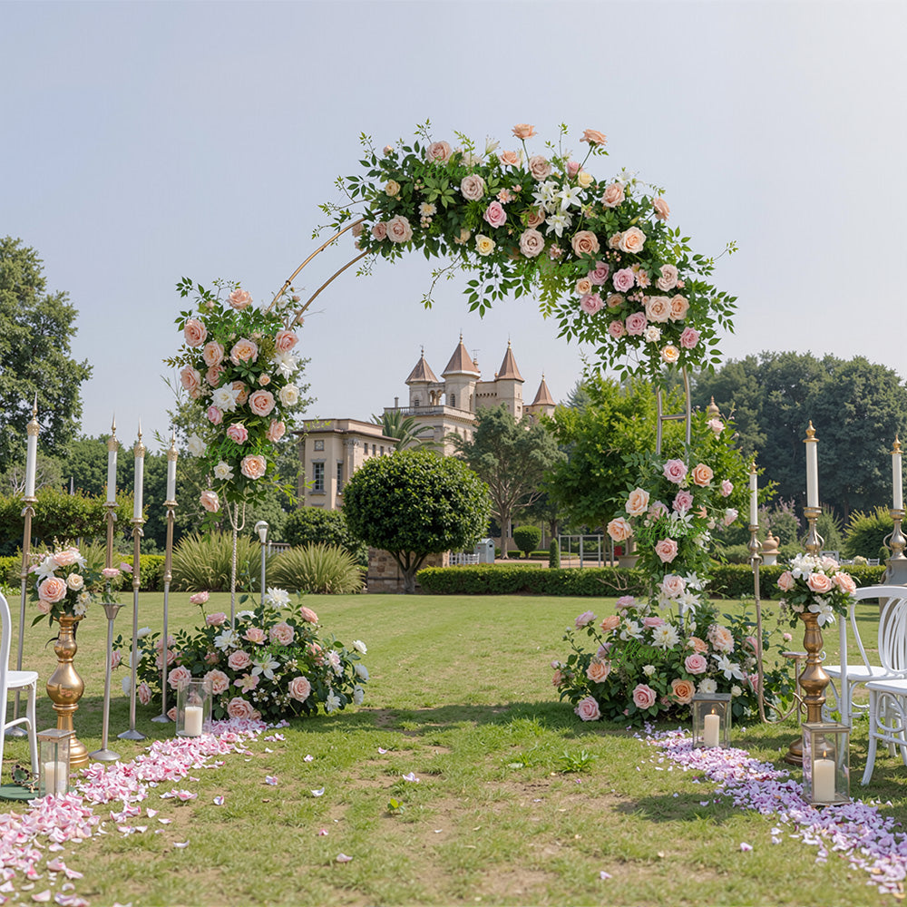 Uflower Pink Rose Green Leaf Hang Flower Floor Floral Wedding Party Event Props