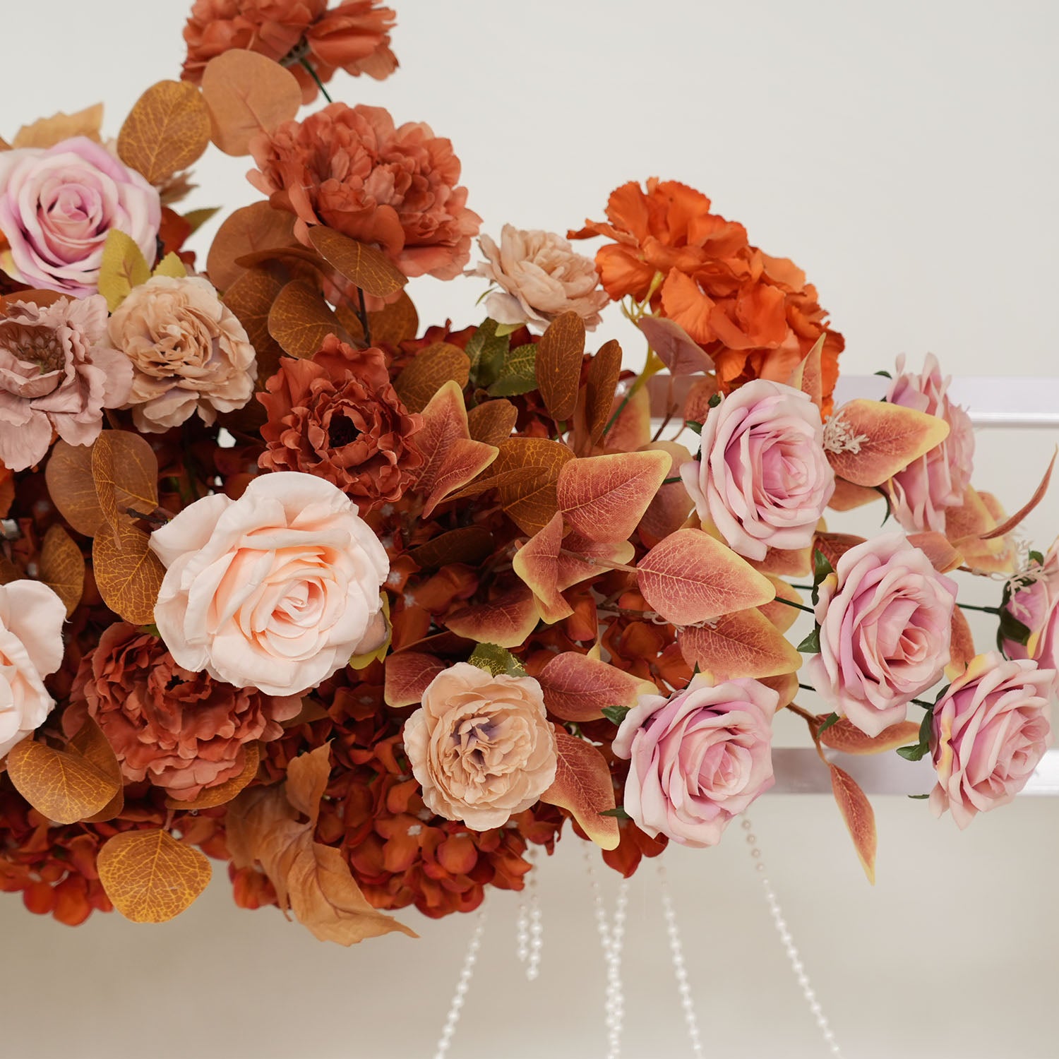 Uflower Artificial Autumn Pink Flower Row Wedding KT Backdrop Decor