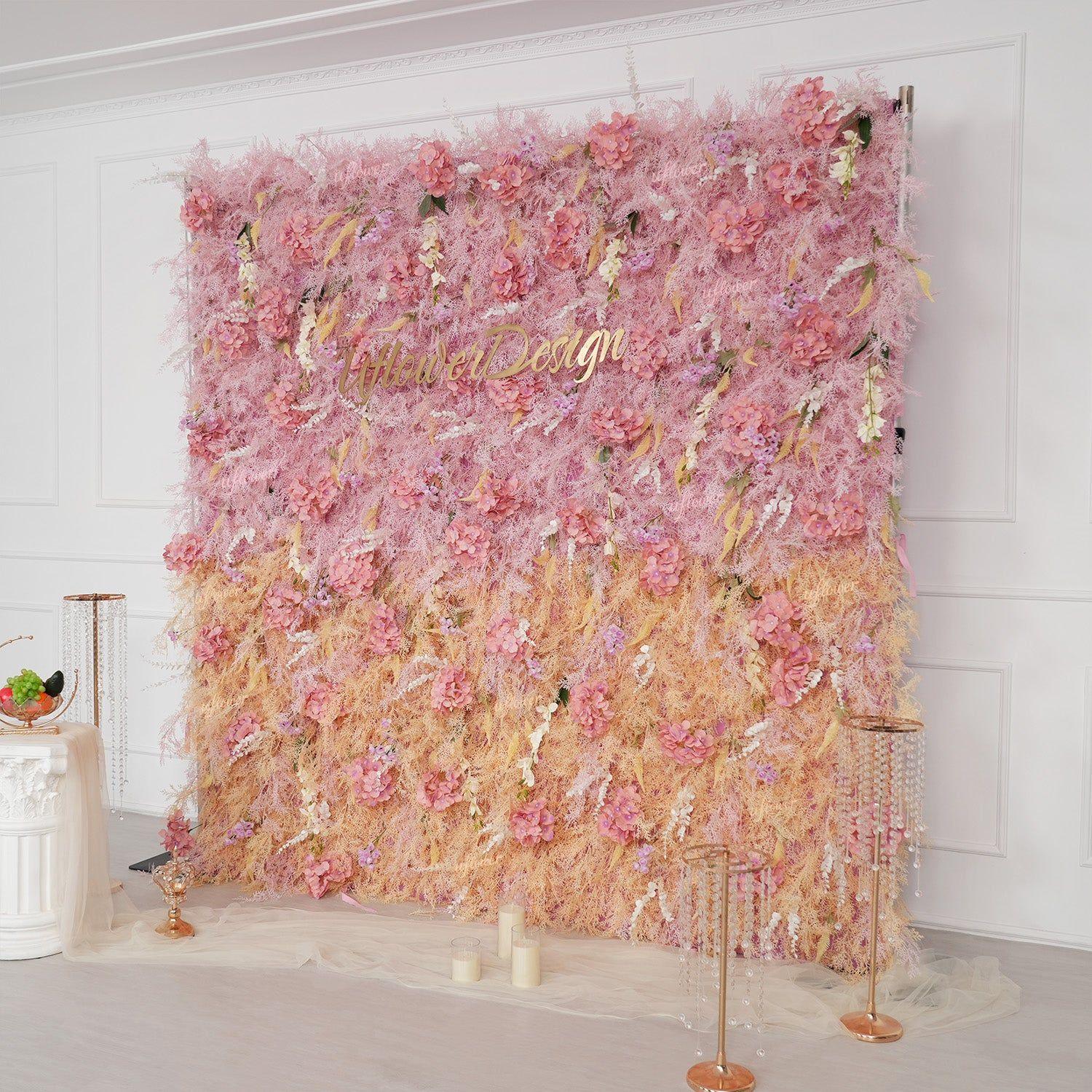 Uflower Flower Wall Champagne Pink Frost Floral Backdrop Wedding Party Proposal Decor SET80215 - Uflower