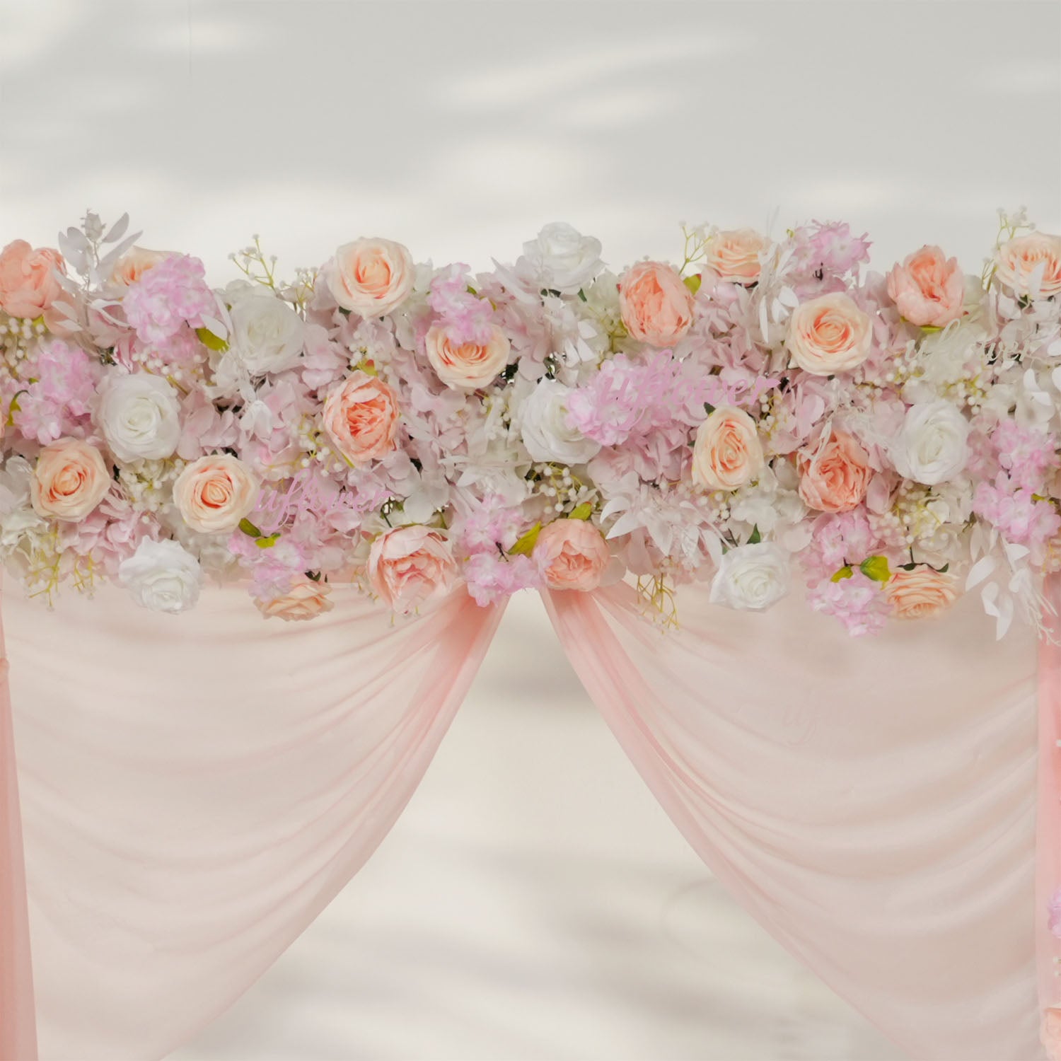 Uflower Pink White Rose Floral Square Arch Wedding Party Backdrop Decoration