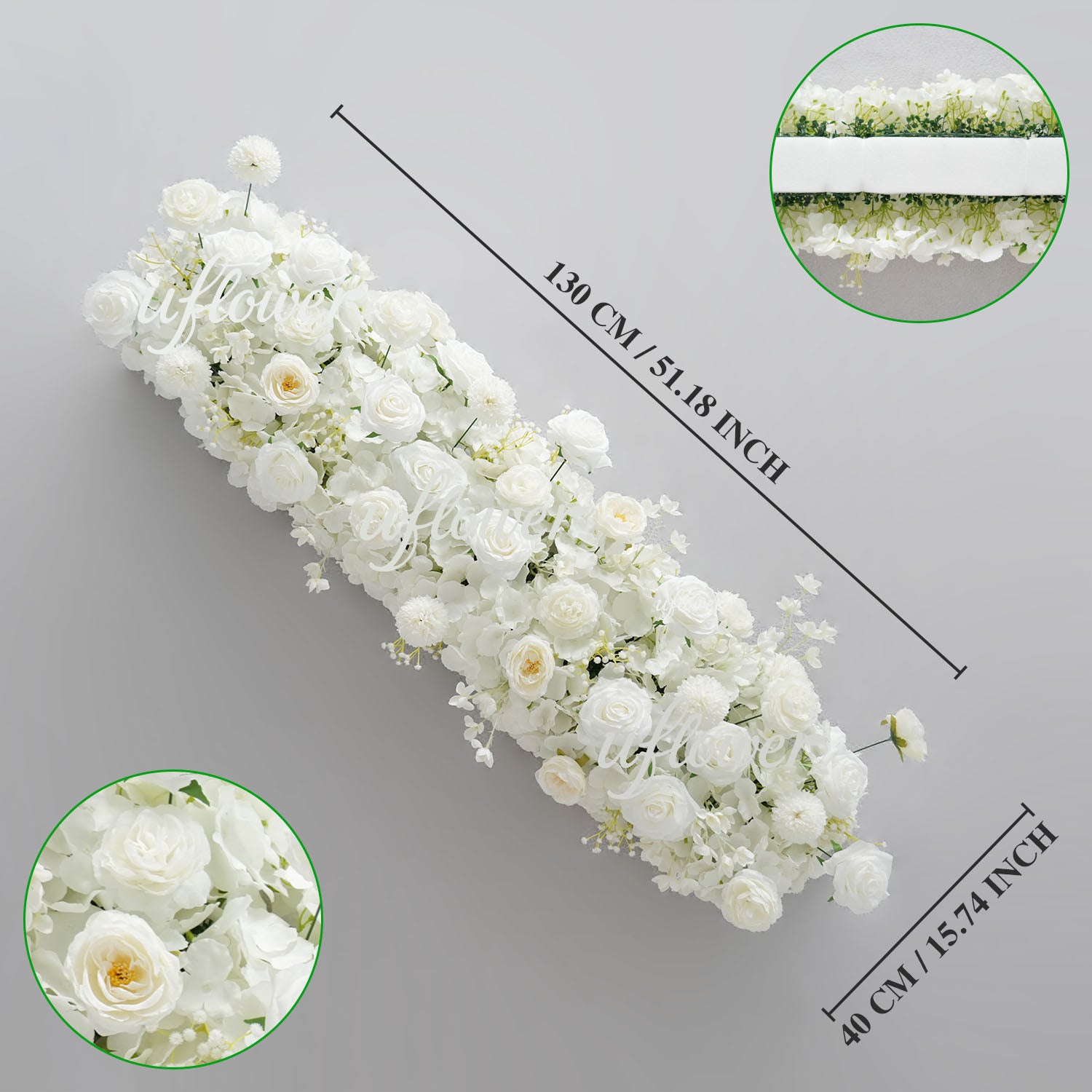 Uflower Pink White Rose Table Runner Sofa Floral Wedding Backdrop Decor