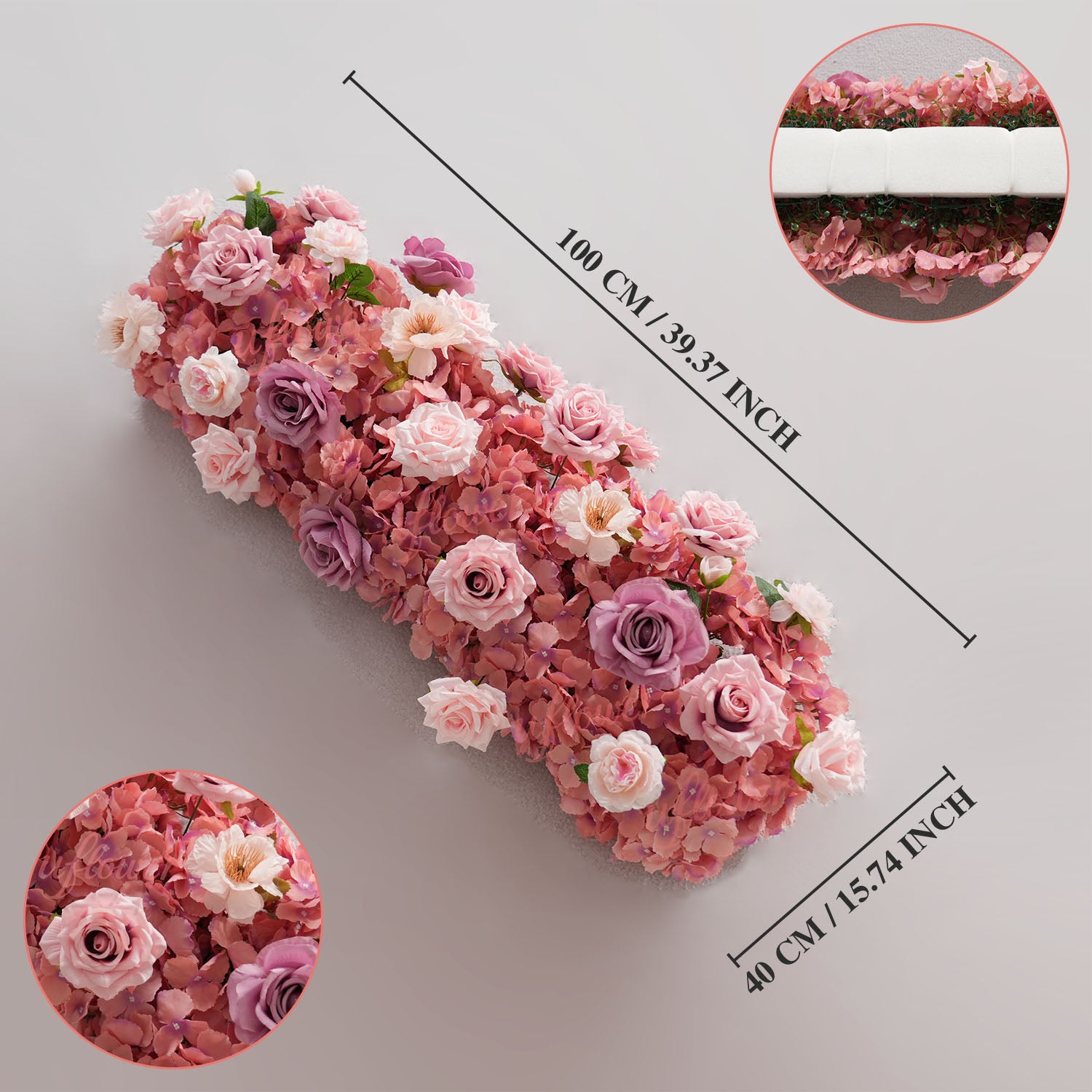 Uflower Purple Pink Floral Arrangement Wedding Party Backdrop Flower Row Decor