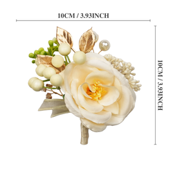 Uflower Champagne Series Bride Bouquet Wrist Corsage Groom Boutonniere Wedding Event Supplies
