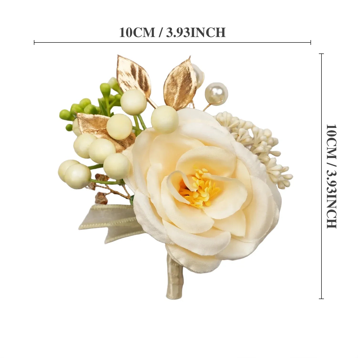 Uflower Champagne Series Bride Bouquet Wrist Corsage Groom Boutonniere Wedding Event Supplies - Uflower