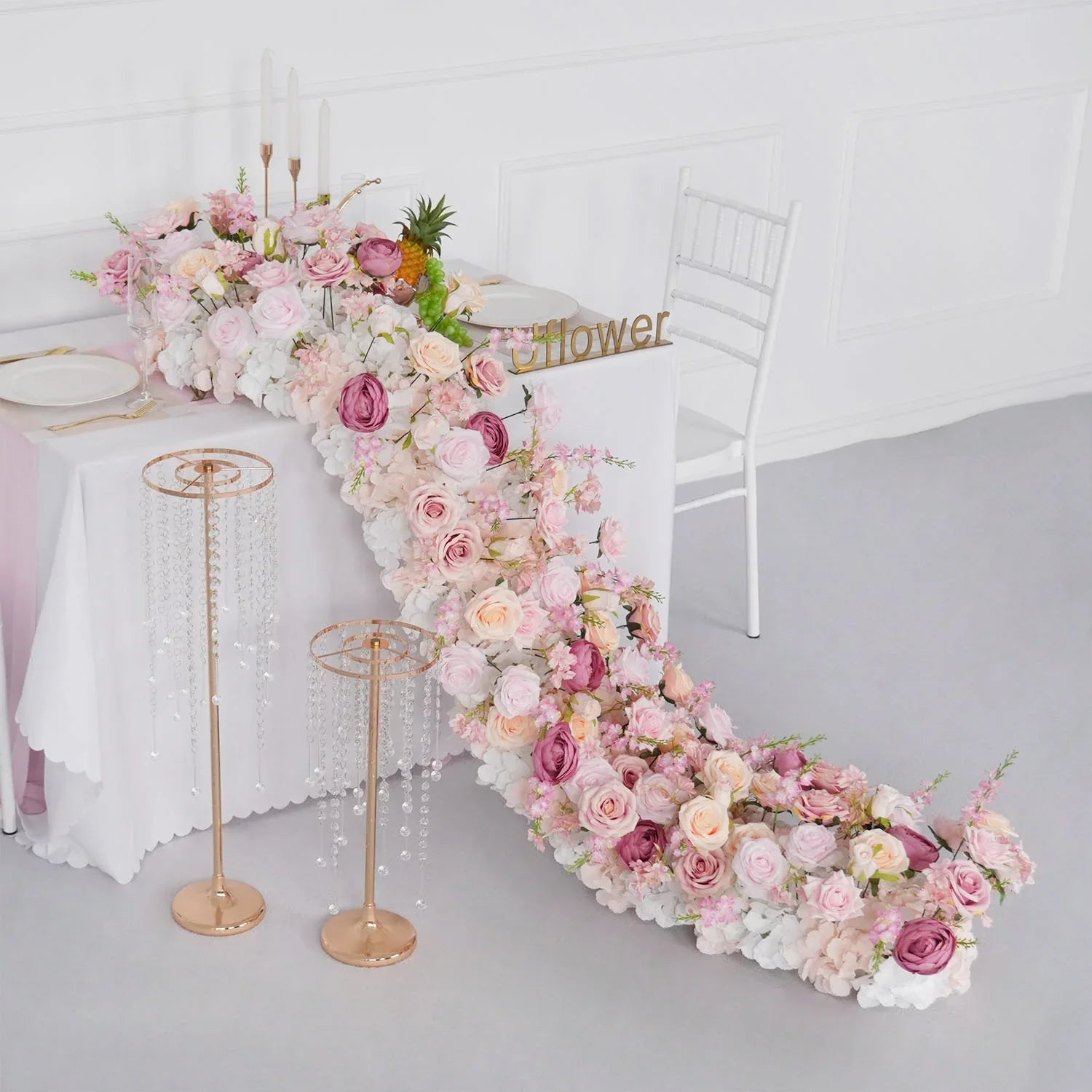 Uflower Artificial Pink White Flower Row Wedding KT Backdrop Decor SET80152 - Uflower