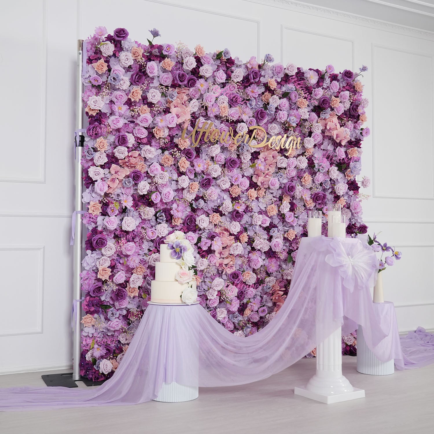 Uflower Purple Rose Flower Wall Backdrop Wedding Party Decoration