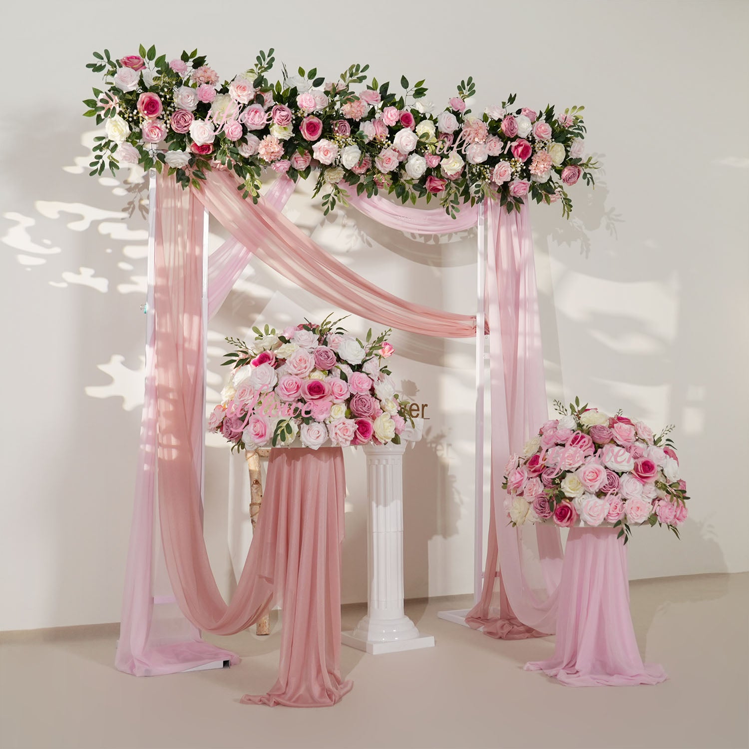 Artificial Pink Rose Flower Arrangement Wedding Backdrop Decor Props