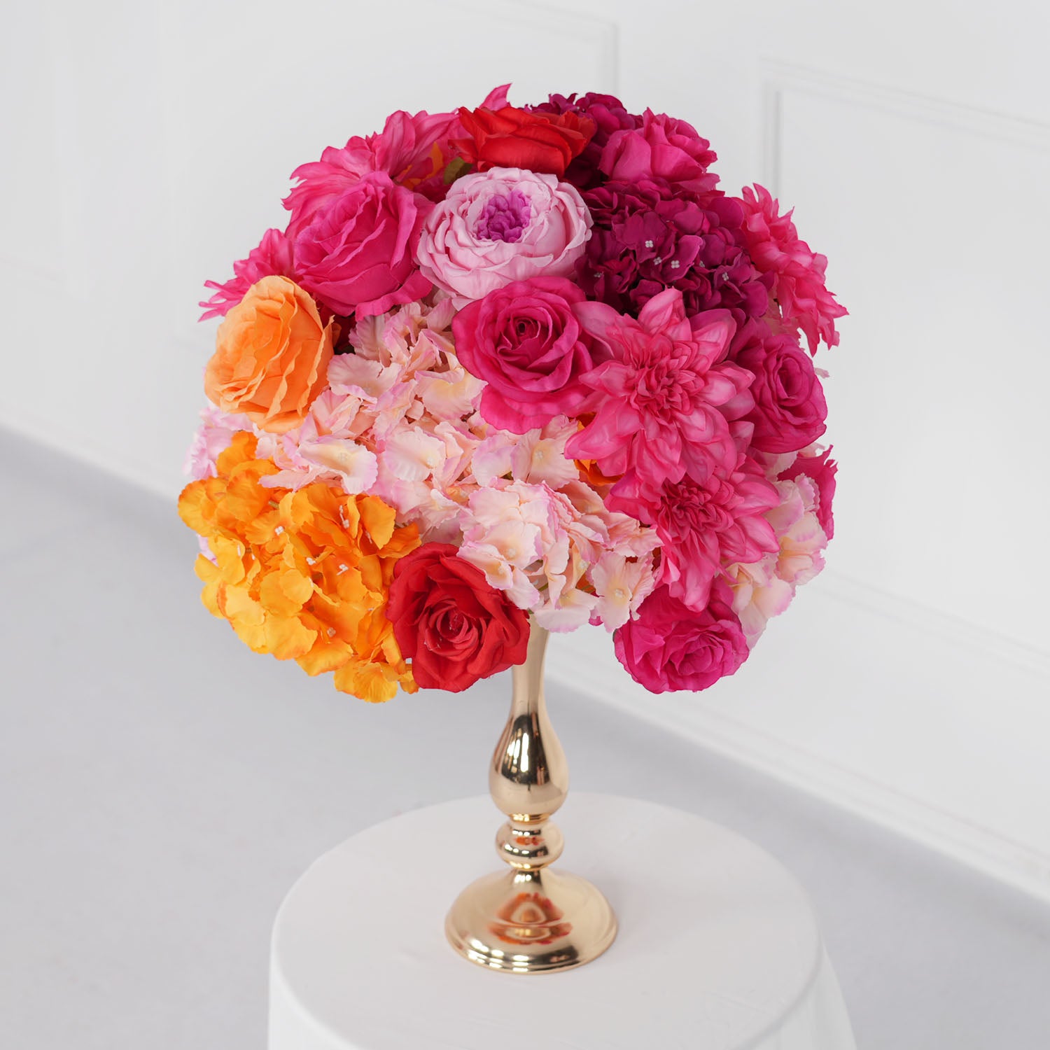 Artificial Orange Red Wedding KT Background Decor Flower Row