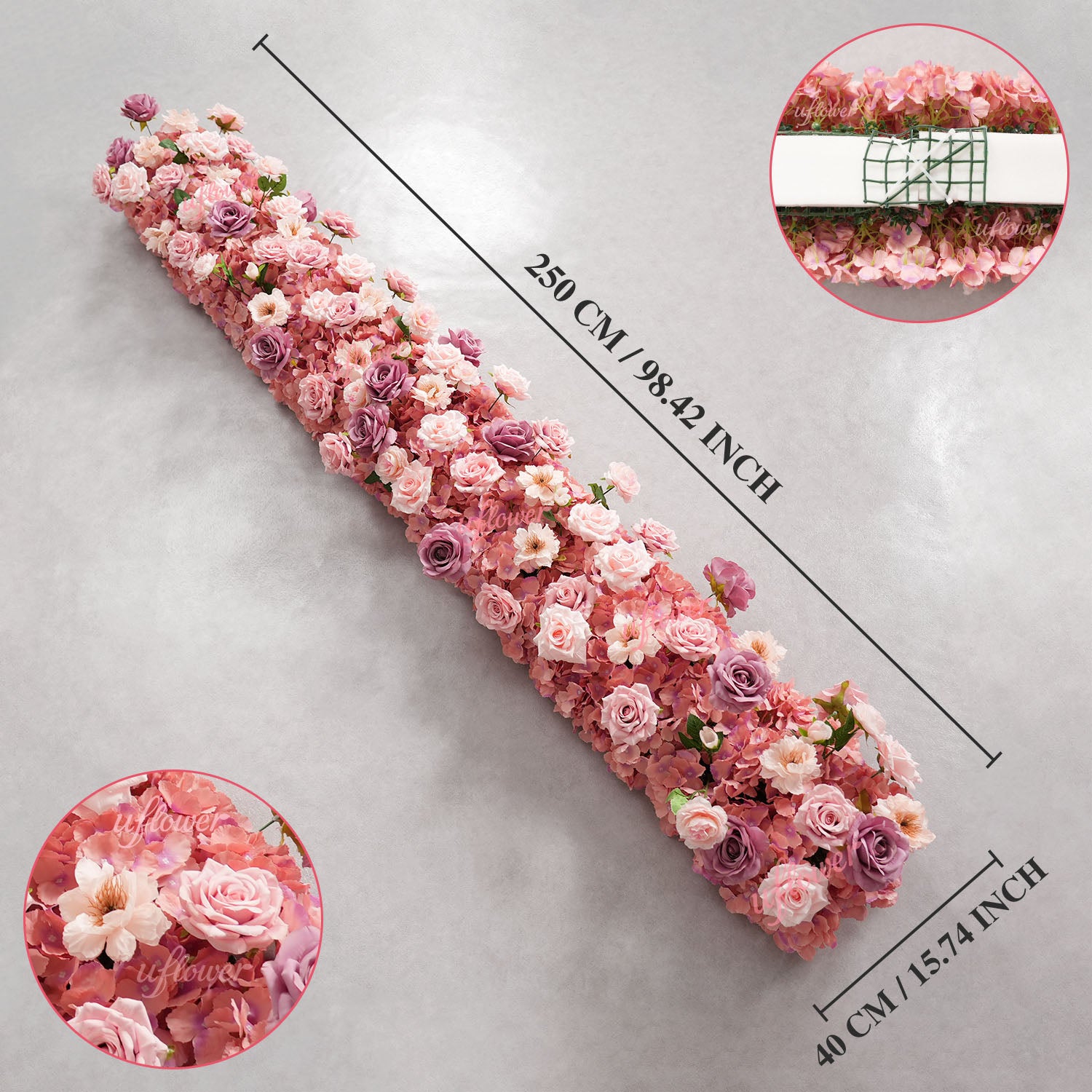 Uflower Purple Pink Floral Arrangement Wedding Party Backdrop Flower Row Decor