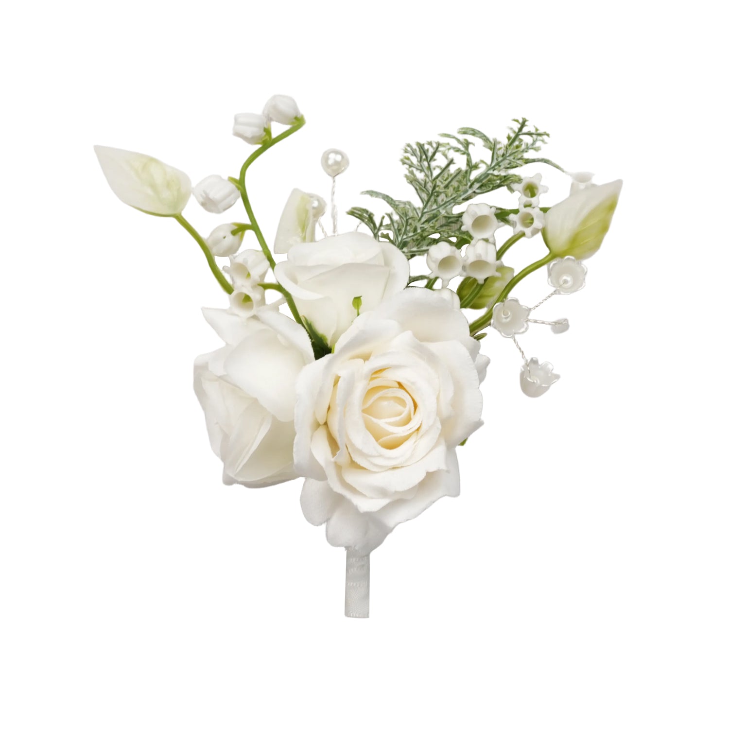 Uflower White Series With Greenery  Bride Bouquet Wrist Corsage Groom Boutonniere Wedding Event Supplies