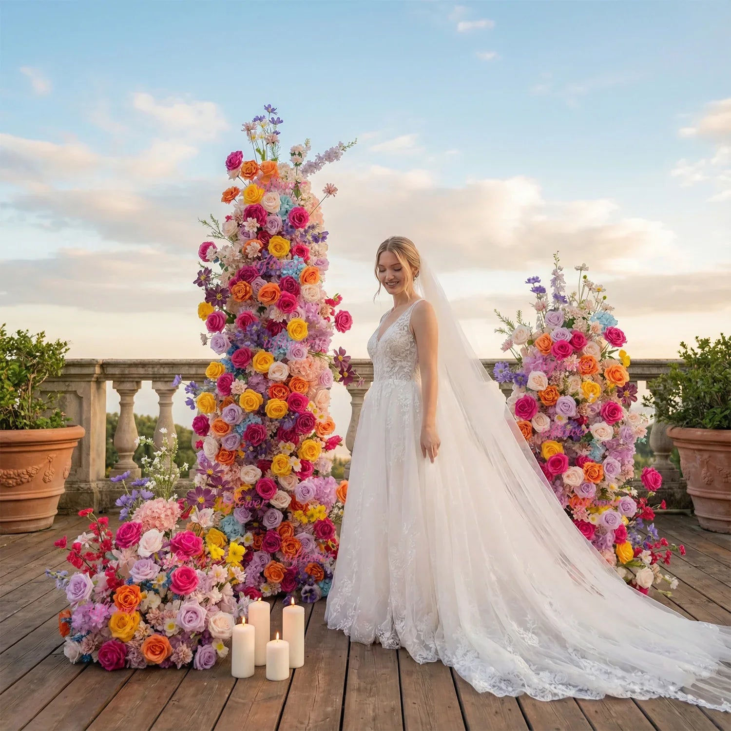 Uflower Colorful Artificial Wedding KT Backdrop Flower Row Decor - Uflower