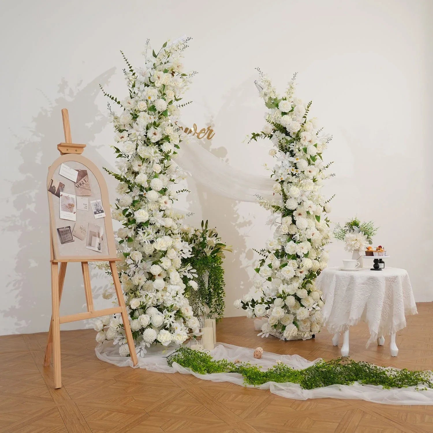 Uflower White Greenery Arrangement Floral Horn Arch Wedding Party Backdrop Decor SET80189 - Uflower