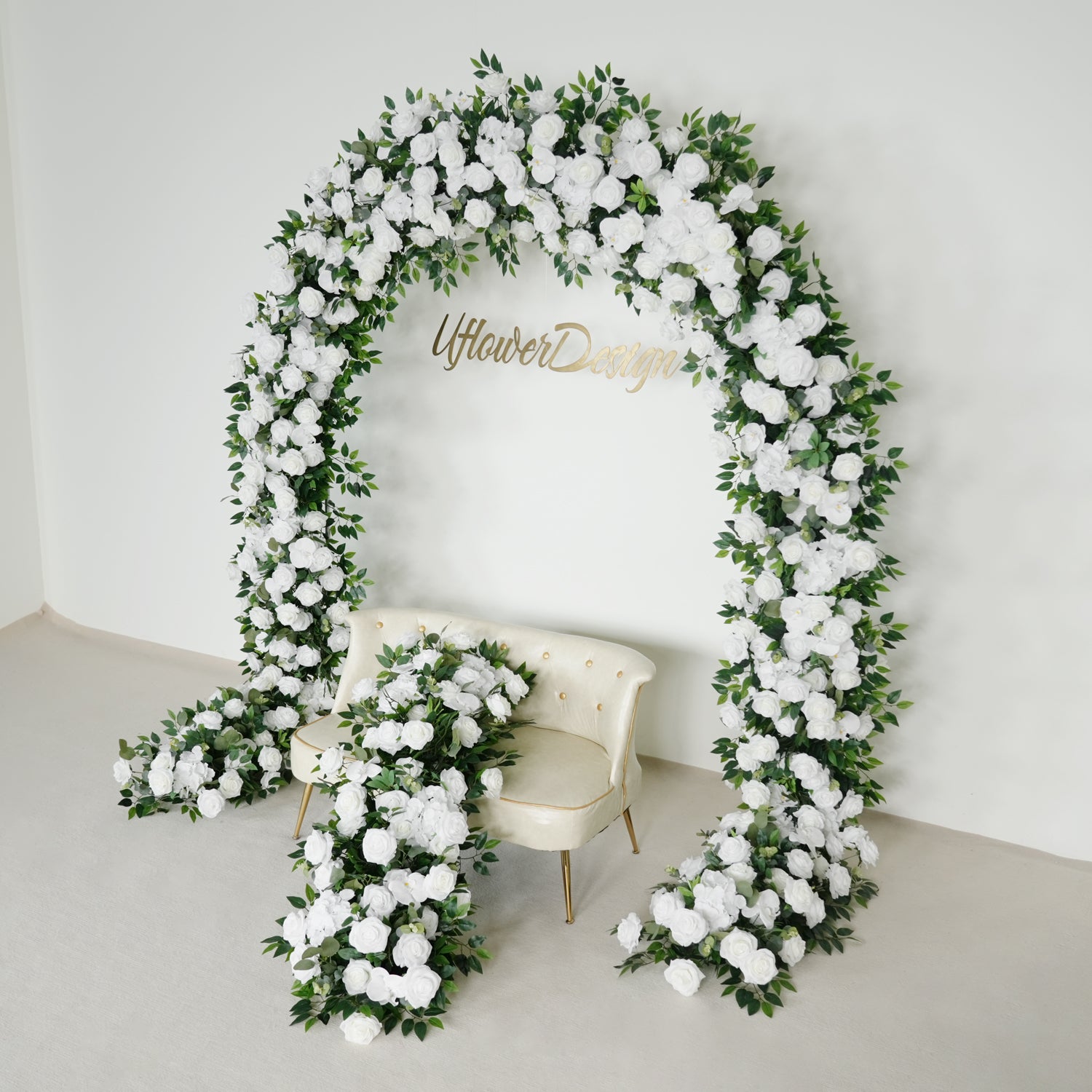 Uflower Green White Rose Willow Leaves Wedding Background Arch Decoration Flower Arrangement