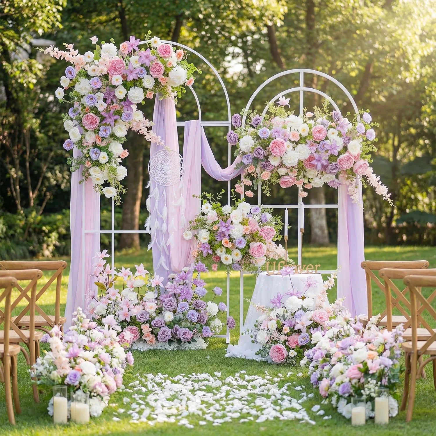 Uflower Artificial Purple Pink Wedding KT Backdrop Flower Row Decor - Uflower