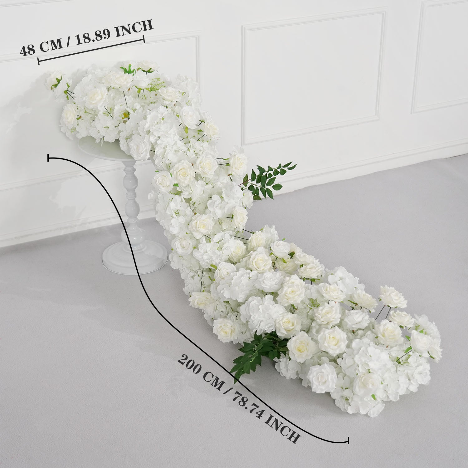 Uflower White Rose Table Runner Sofa Floral Wedding Backdrop Decor