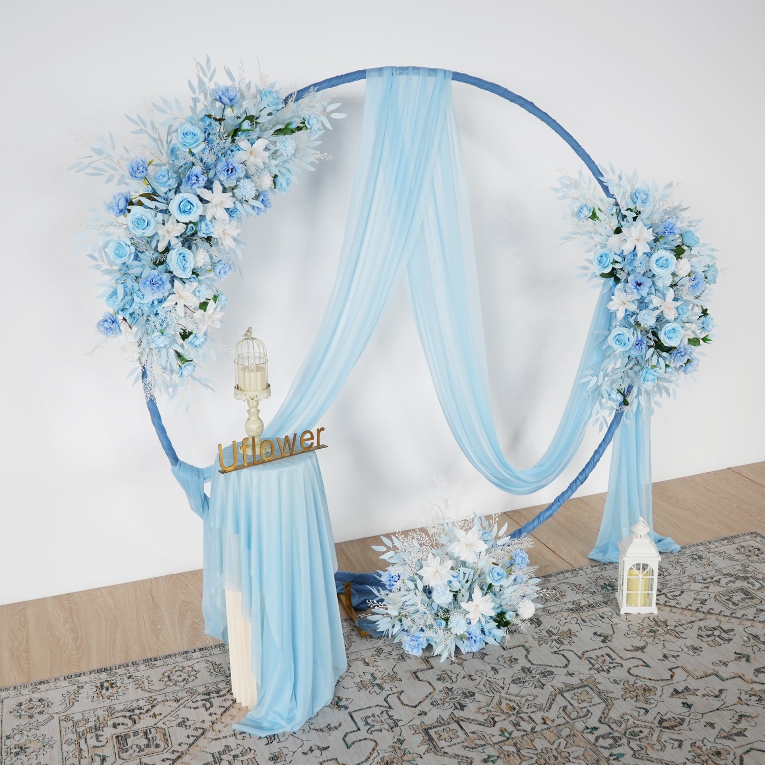 Artificial Blue Wedding KT Backdrop Flower Row Decor