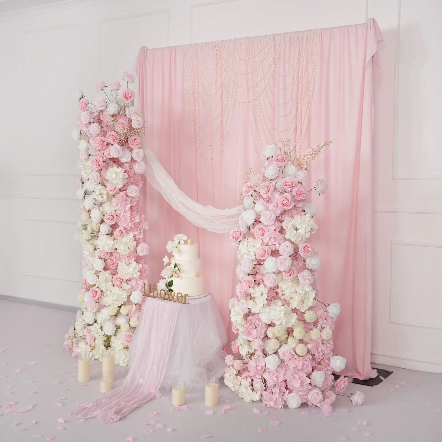 Uflower Artificial Pink White Wedding KT Backdrop Flower Row Decor - Uflower
