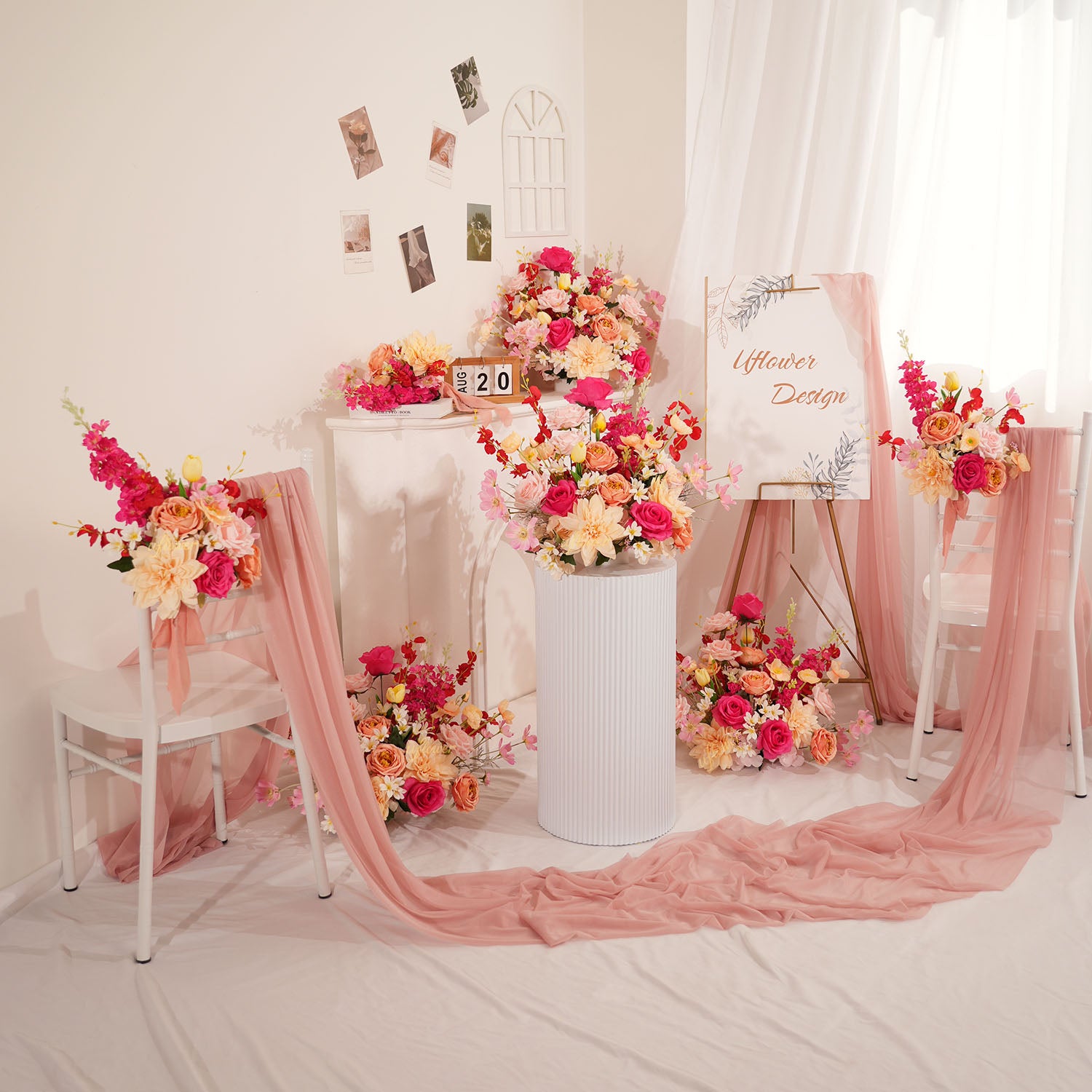 Uflower Champagne Pink Flower Arrangement Wedding Party Backdrop Floral Props