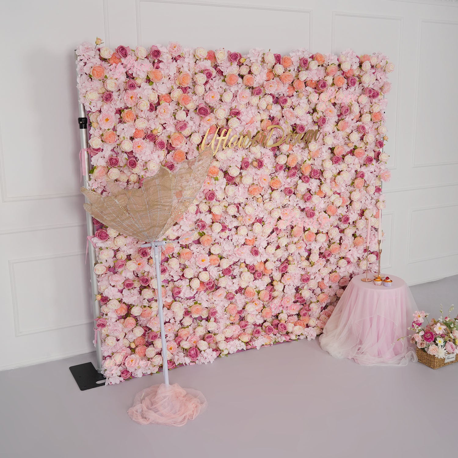 Uflower Flower Wall Pink Rose Floral Backdrop Wedding Party Proposal Decor