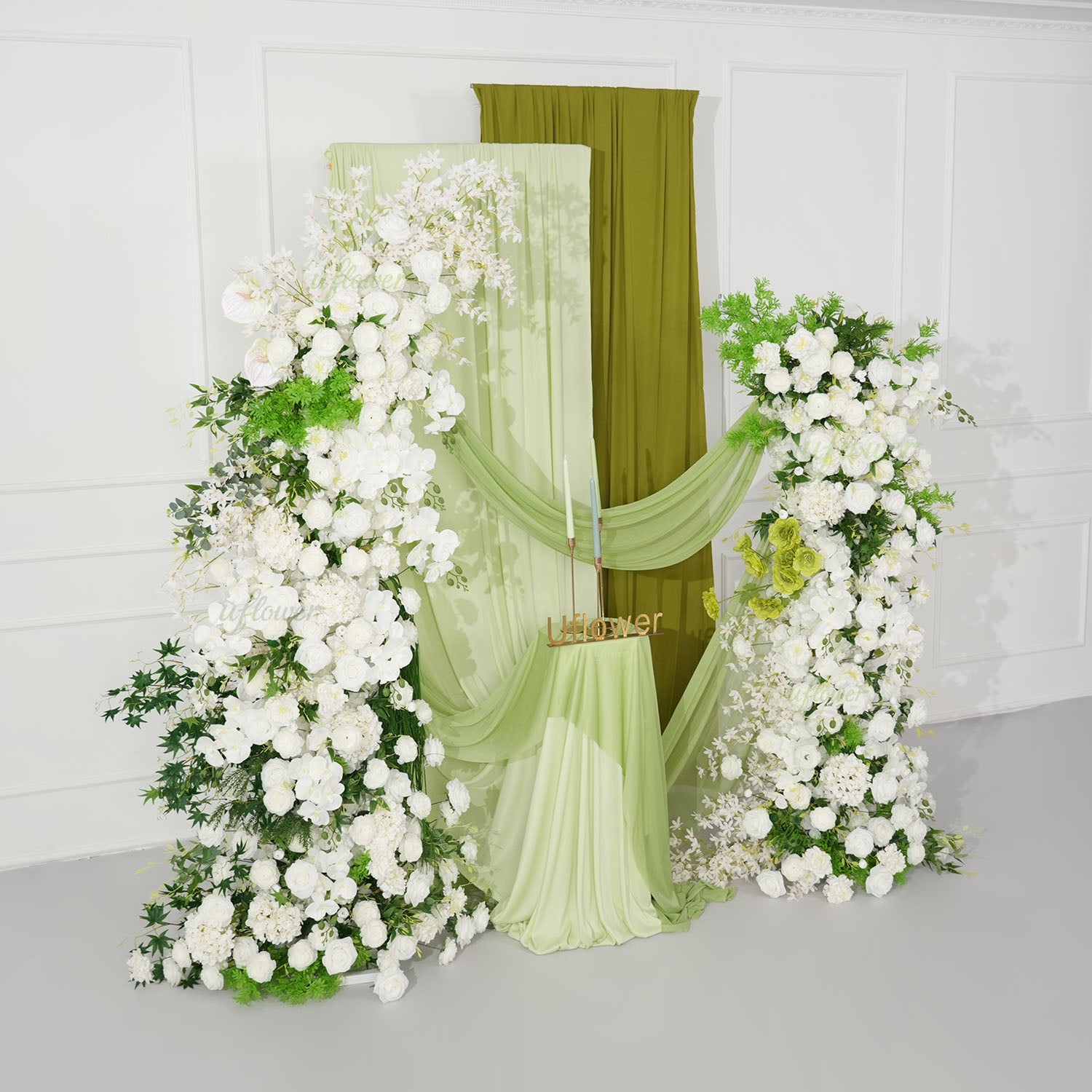 Uflower White Floral Greenery Horn Arch Wedding Party Backdrop Decor