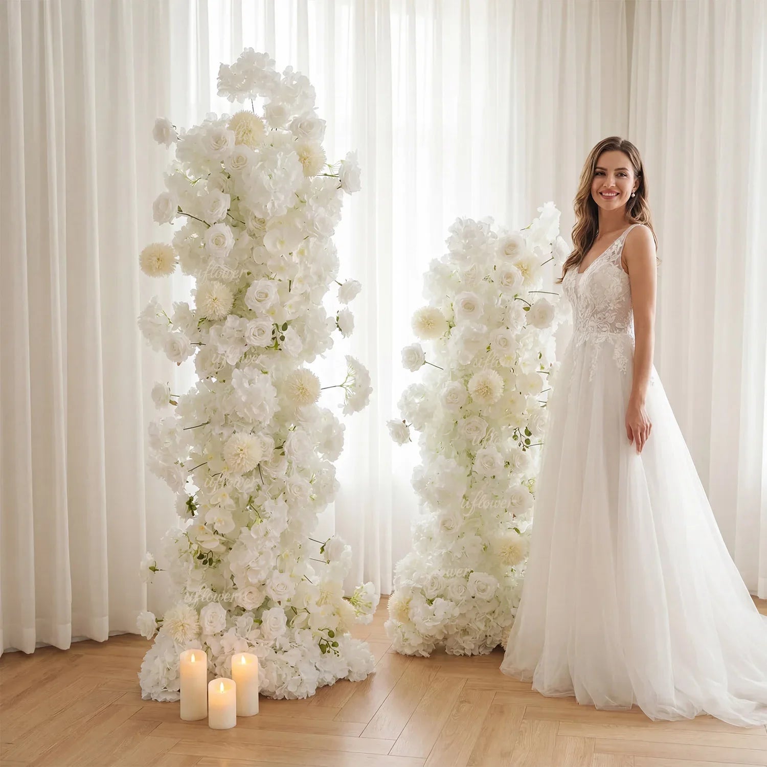 Artificial White Rose Wedding KT Backdrop Flower Row Decor - Uflower