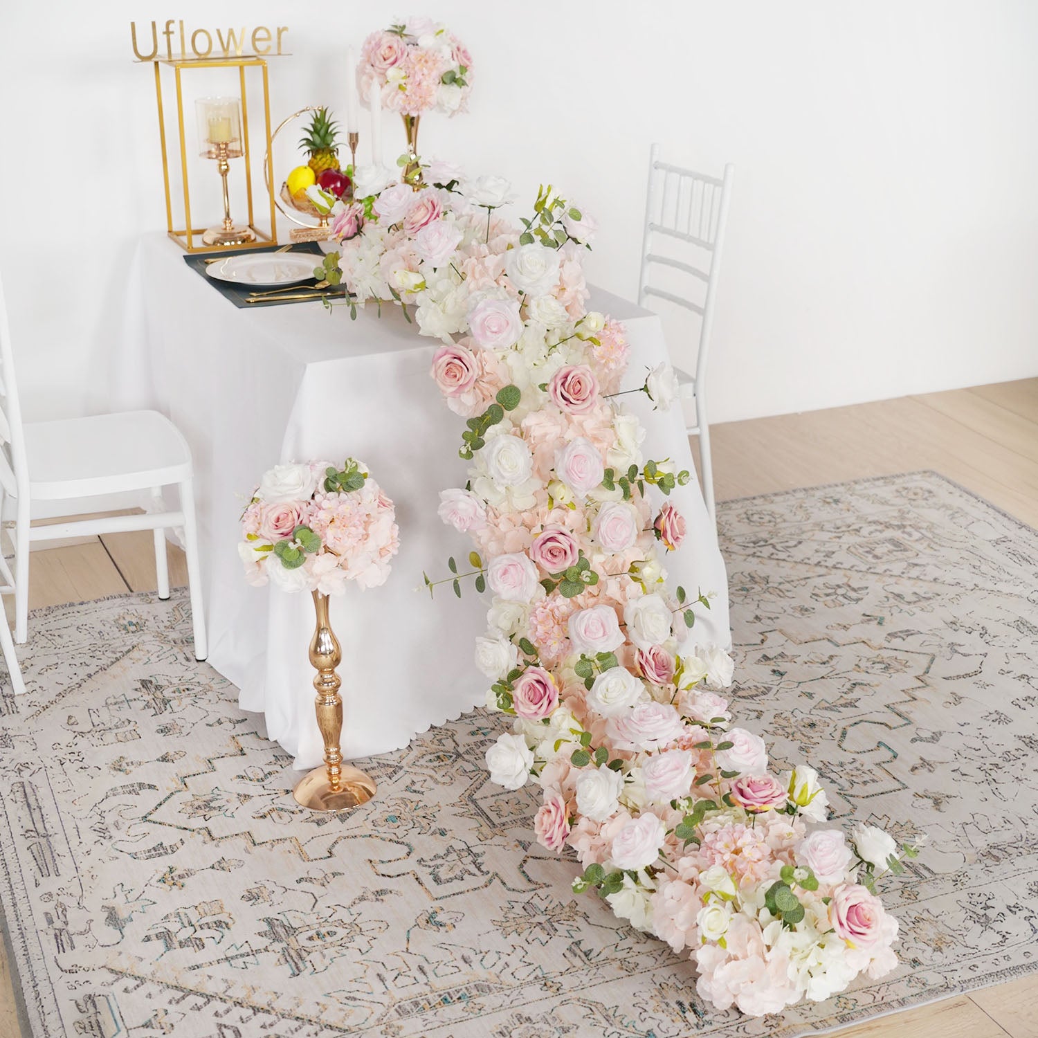 Uflower Wedding Backdrop Decor Flower Row Table Runner