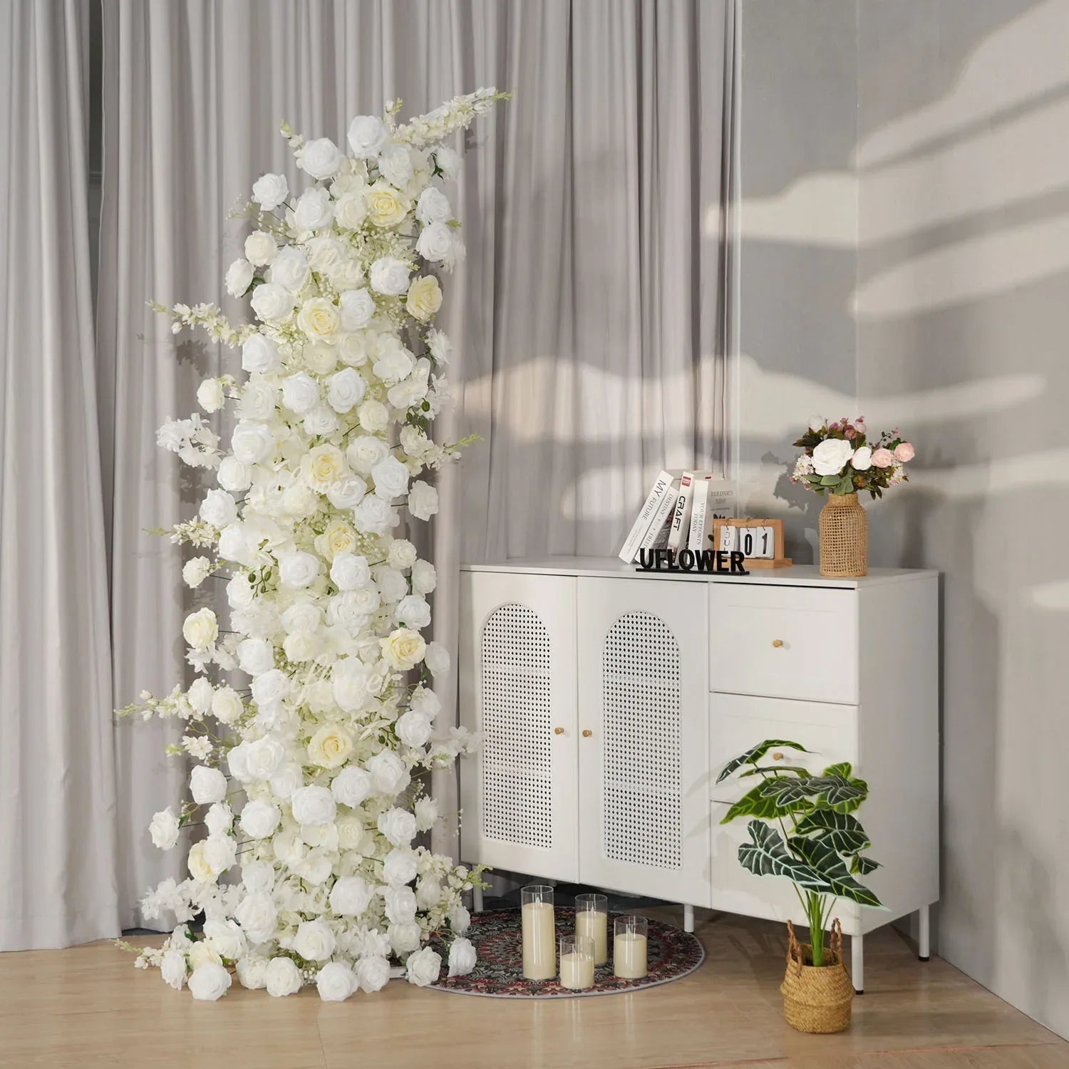 Uflower White Rose Floral Horn Arch Wedding Party Backdrop Decor MC80168-01 - Uflower