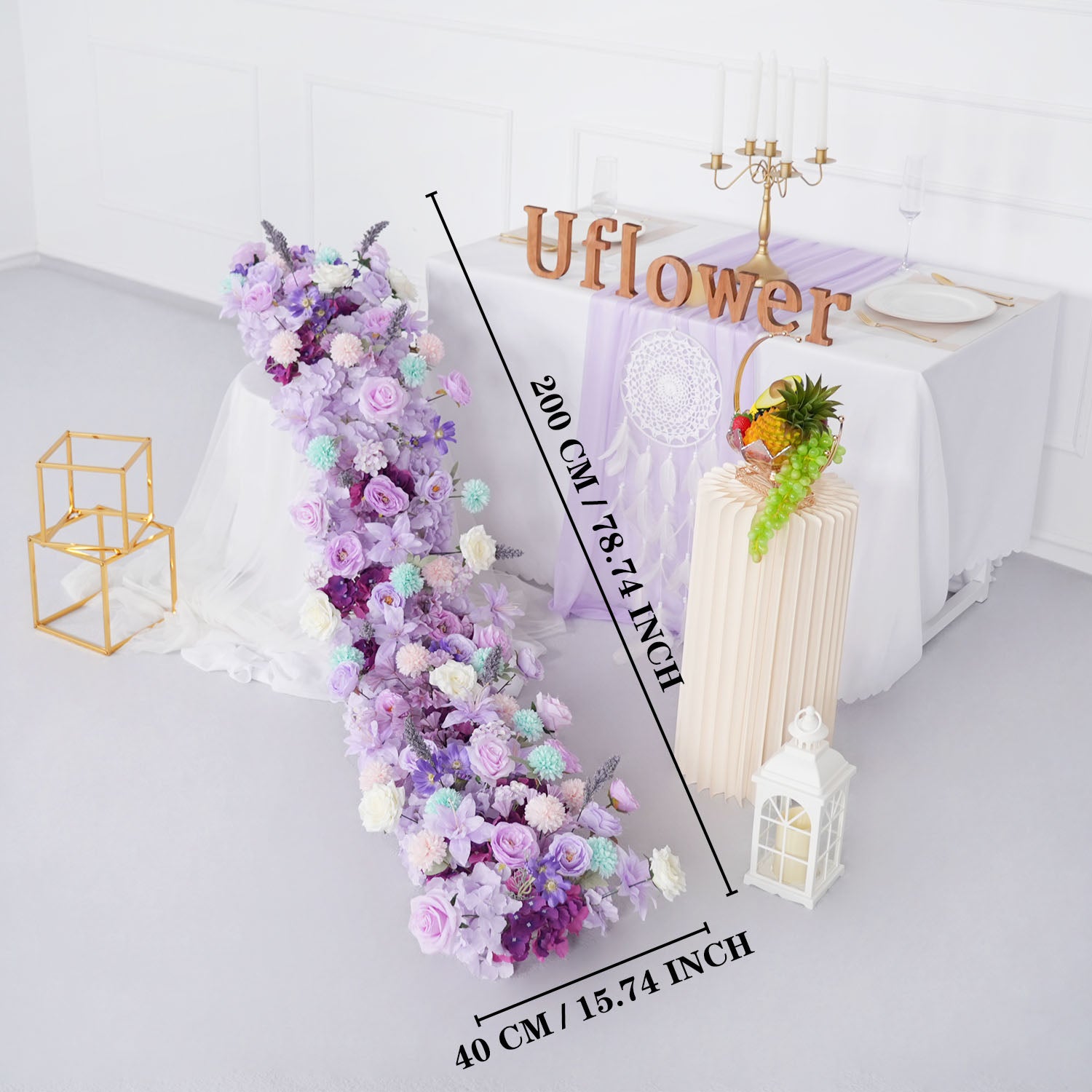 Uflower Purple Table Runner Arrangement Wedding Backdrop Wall Decor
