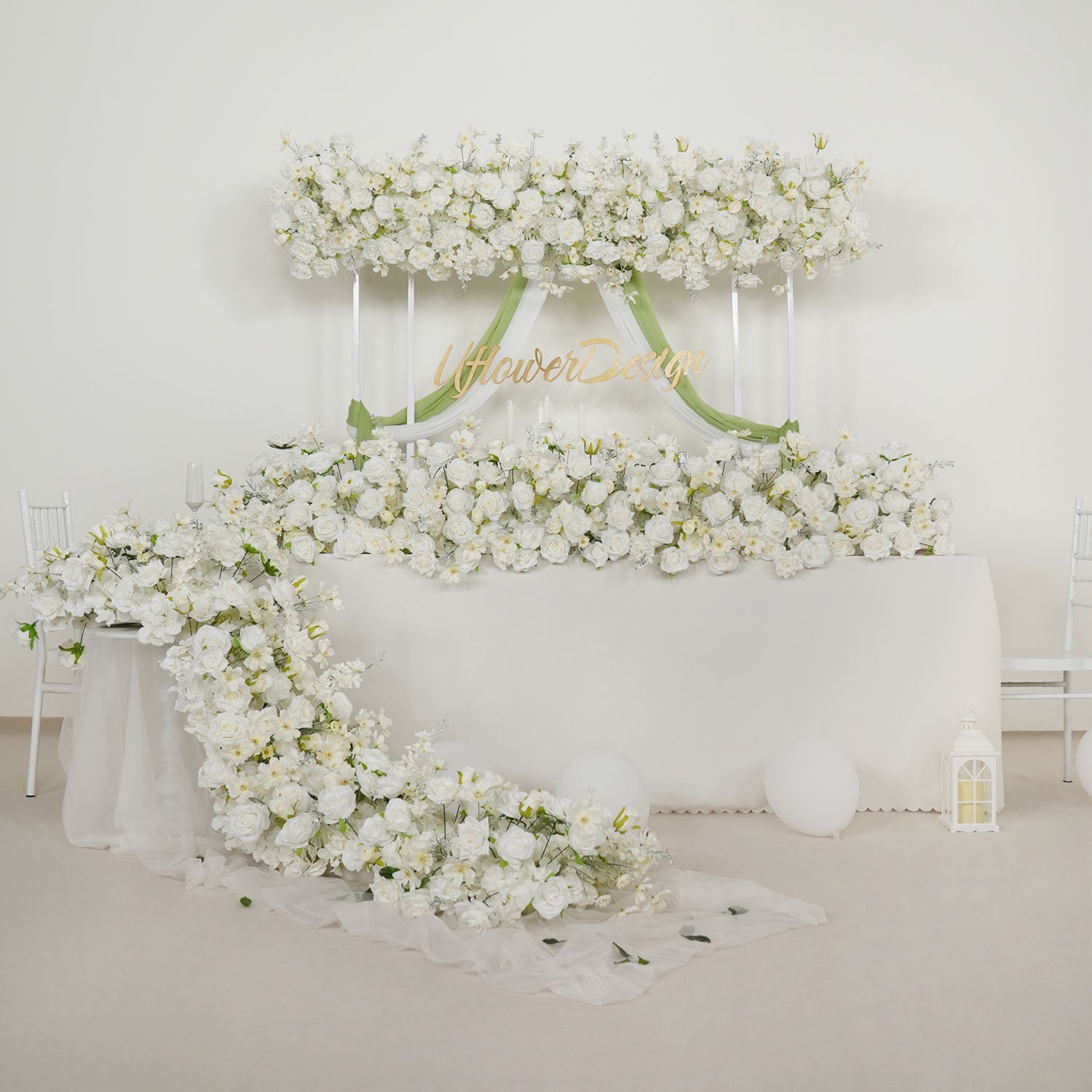 Uflower White Sofa Table Runner Floor Flower Arrangement Wedding KT Backdrop Decor