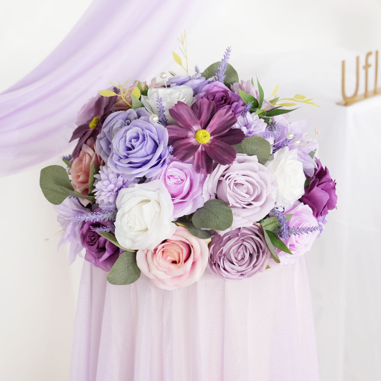 Purple Green Hanging Artificial Flower Corner Floral