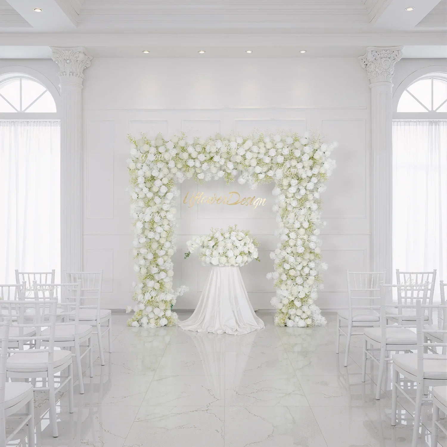 Uflower White Baby breath Rose Wedding Backdrop Arch Decor - Uflower