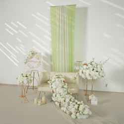 Uflower White Rose Table Runner Sofa Floral Wedding Backdrop Decor