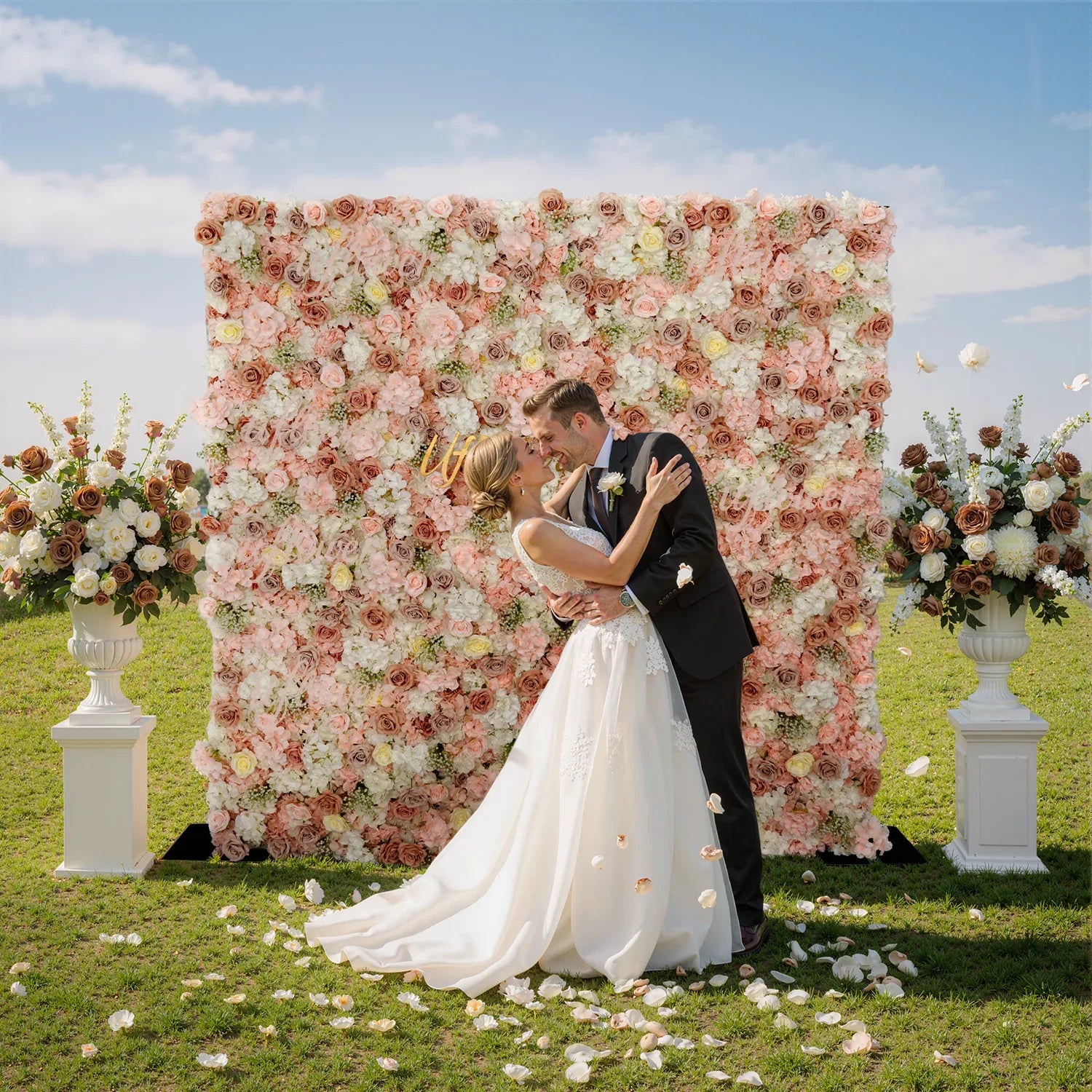Artificial Pink White Rose 5D Wedding Flower Wall - Uflower