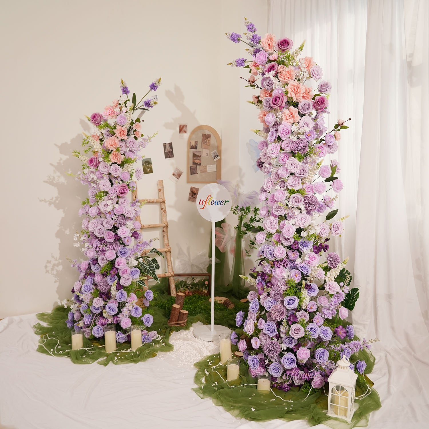 Uflower Gradient purple Floral Horn Arch Wedding Party Backdrop Decor