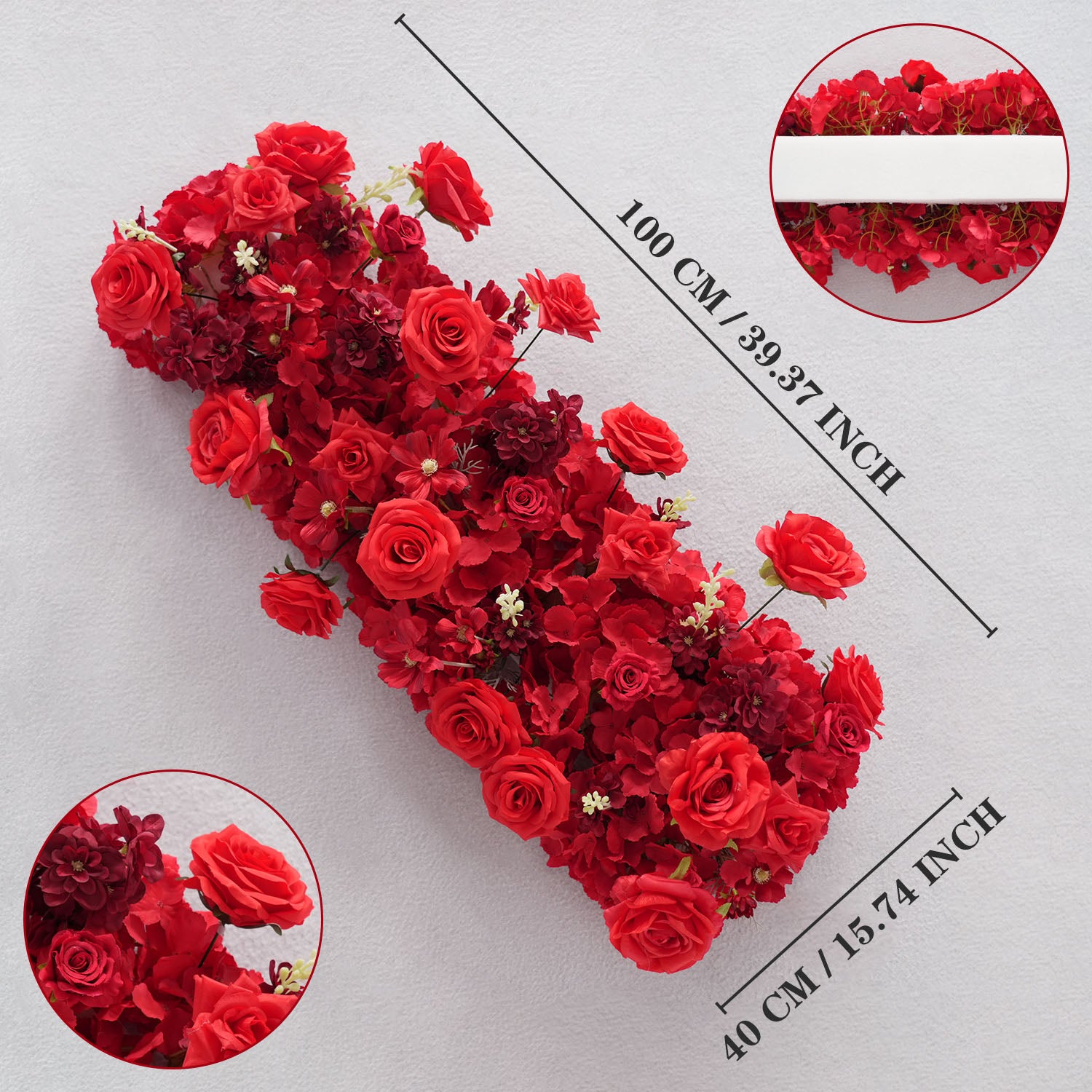 Uflower Red Rose Floral Square Arch Wedding Party Backdrop Decoration