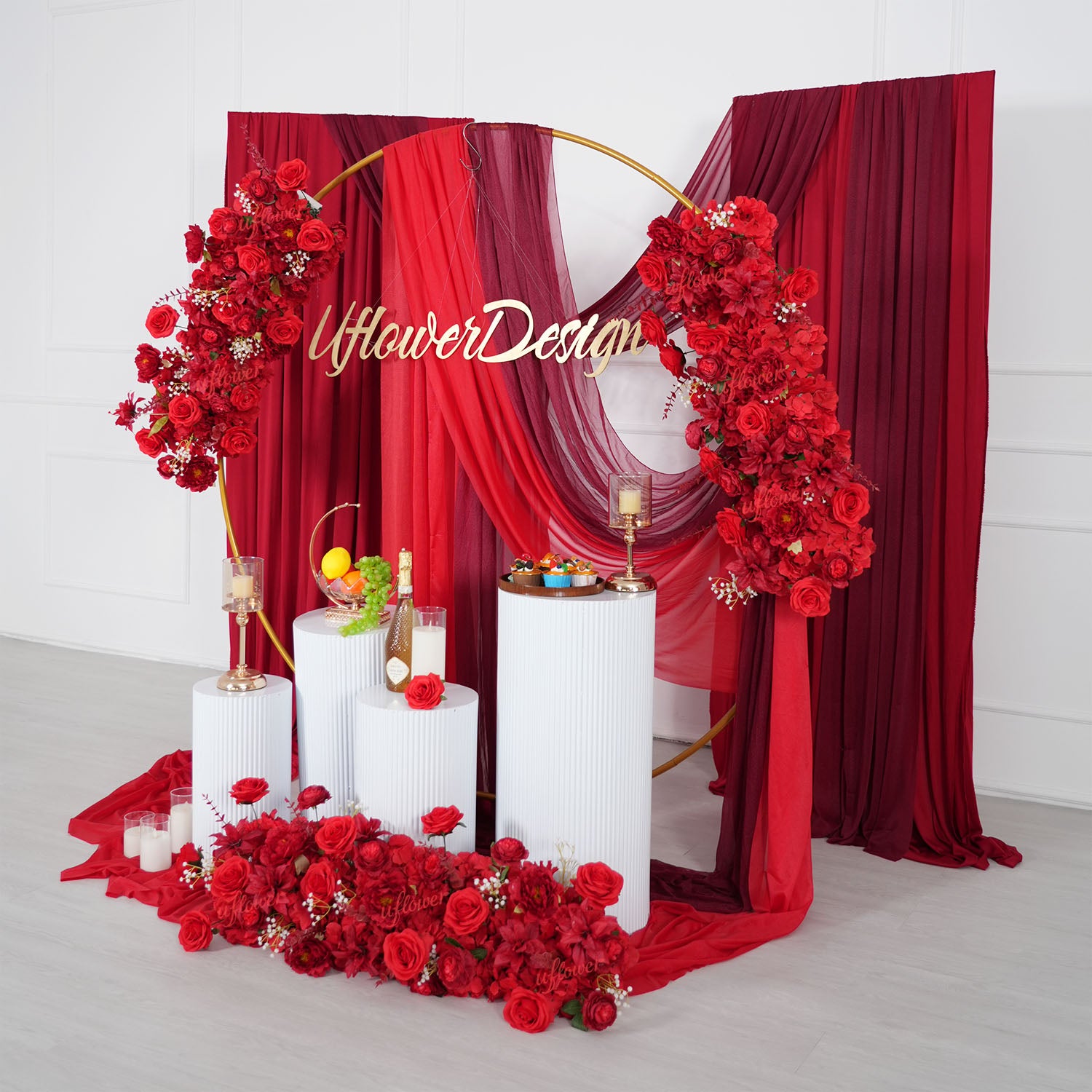 Uflower Artificial Red Wedding KT Backdrop Flower Row Decor