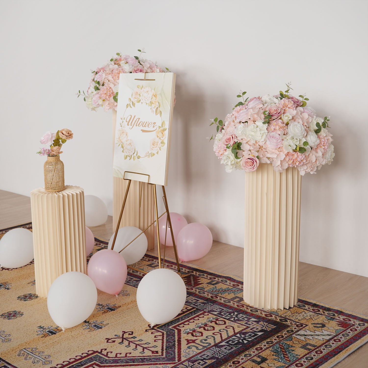 Uflower Pink Table Centerpiece Floral Ball Wedding Table Decoration