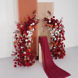 Uflower Autumn Red Rose Floral Arrangement Horn Arch Wedding Backdrop Decor