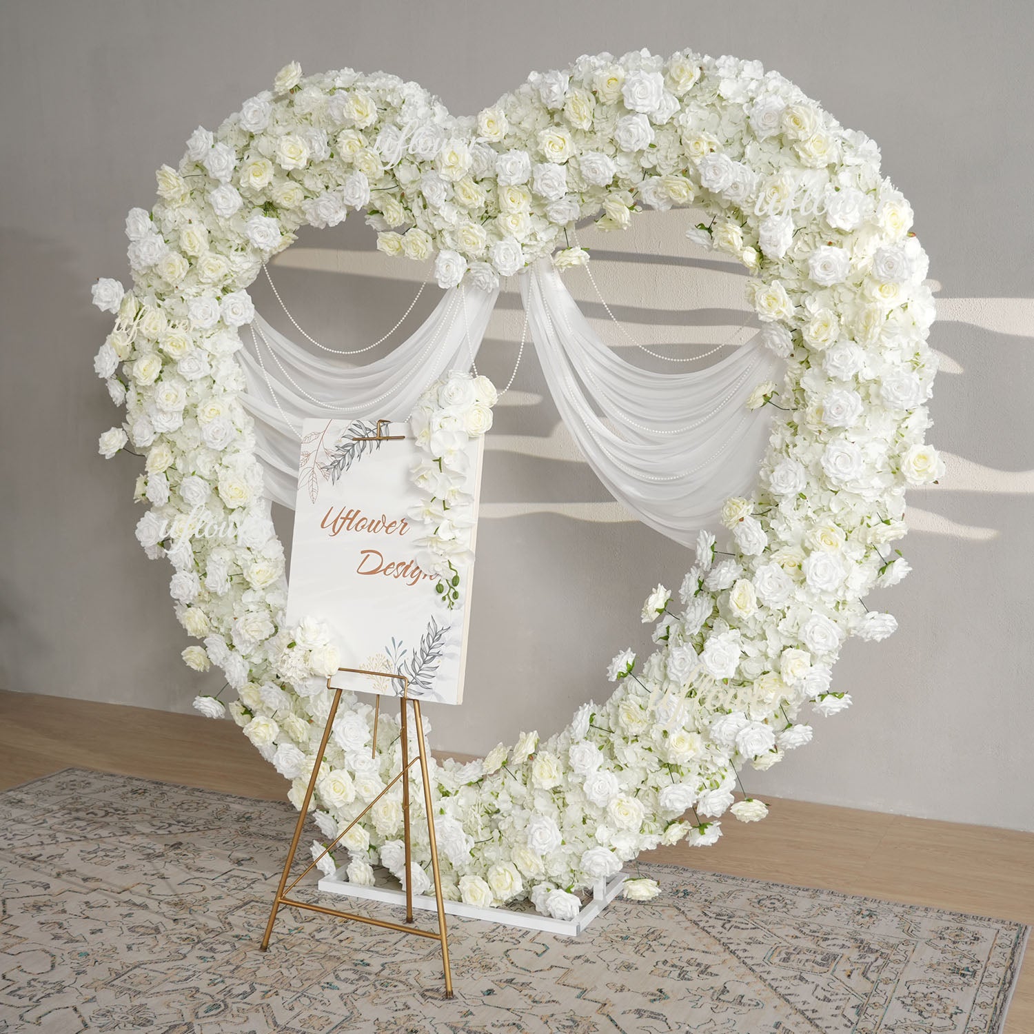 Uflower 2m*2m White Rose Heart-Shaped Arch Wedding Decor