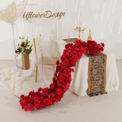 Uflower Artificial Red Rose Flower Row Wedding KT Backdrop Decor